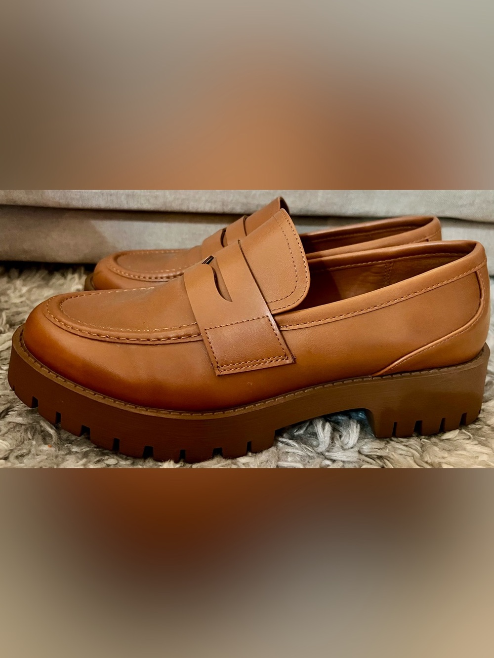 Madden Girl Chunky Penny Loafers in Cognac Brown